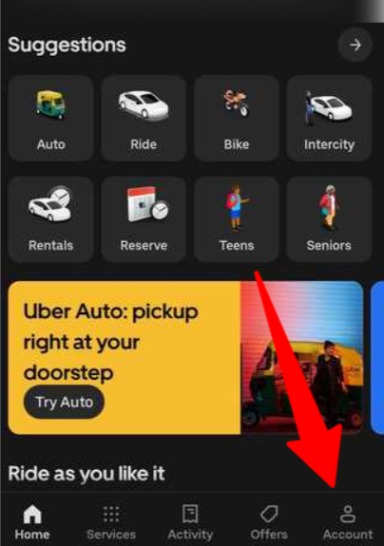 Uber Profile Icon in App