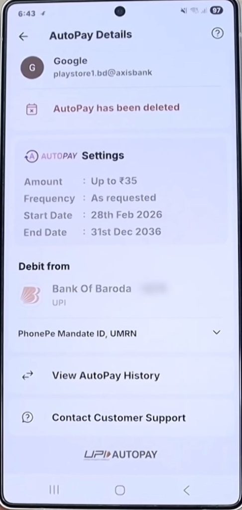 Return to the AutoPay details page to verify Return to the AutoPay details page to verify