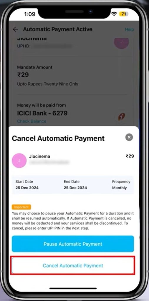 Tap Cancel Automatic Payment Tap Cancel Automatic Payment