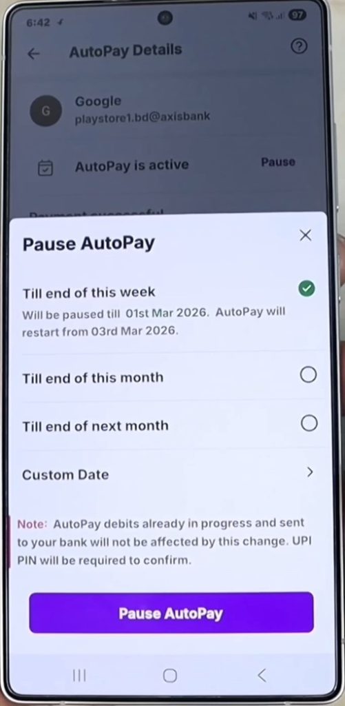 Tap Pause if you want to temporarily stop AutoPay Tap Pause if you want to temporarily stop AutoPay