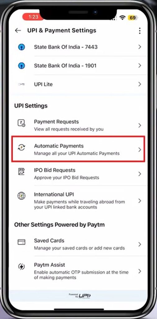 Tap on Automatic Payments Tap on Automatic Payments