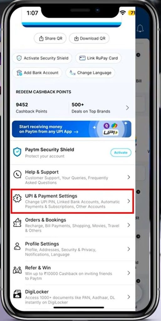 select UPI & Payment Settings from the menu select UPI & Payment Settings from the menu