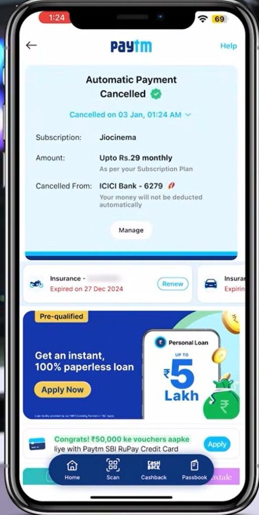 the app will display an Automatic Payment Cancelled confirmation message the app will display an Automatic Payment Cancelled confirmation message