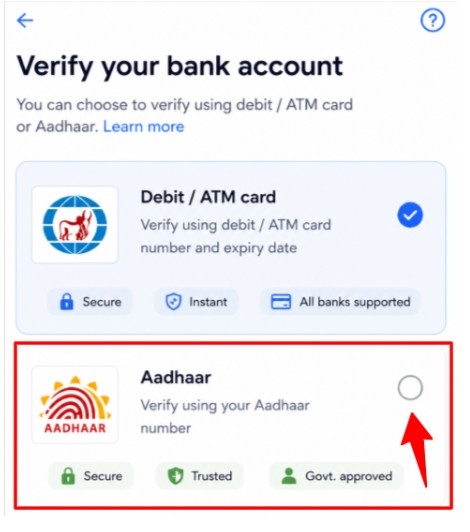 Choose the Aadhaar verification option