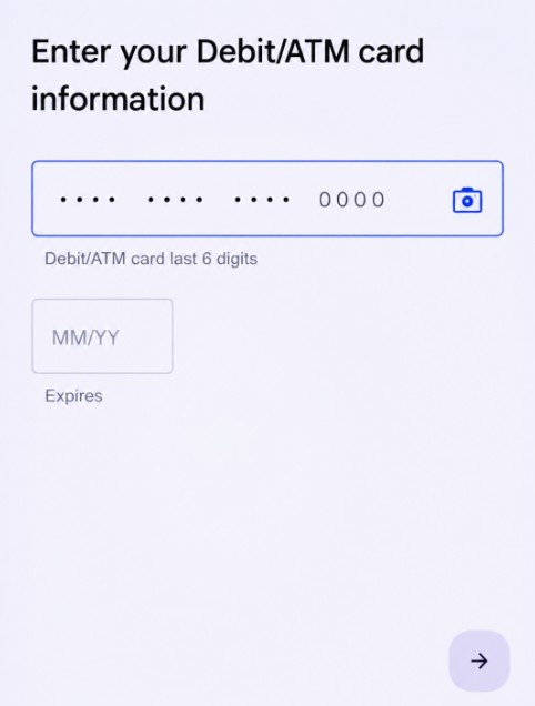 Enter debit card details.