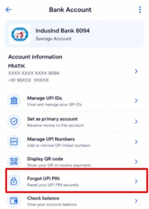 Tap Forgot UPI PIN