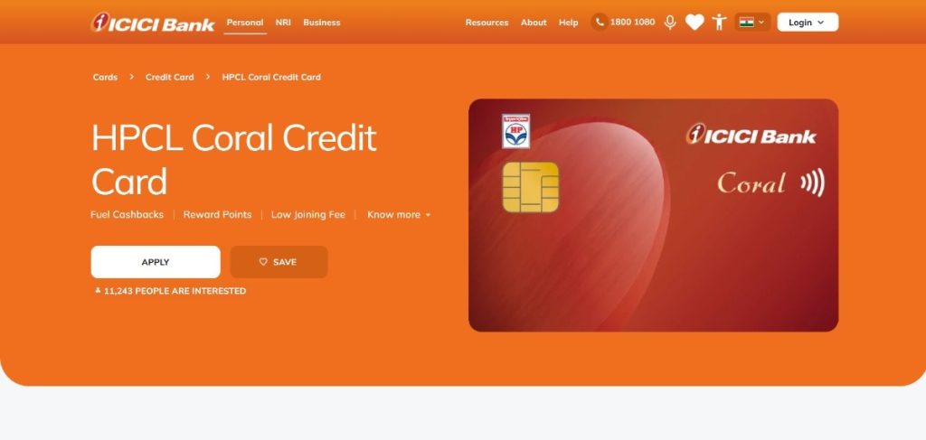 ICICI HPCL Coral Credit Card ICICI HPCL Coral Credit Card